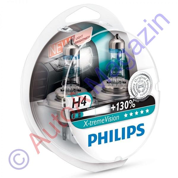 Set becuri auto halogen H4 Philips Xtreme Vision 12V, 60/55W Accesorii Auto  Diverse | AutoA Magazin